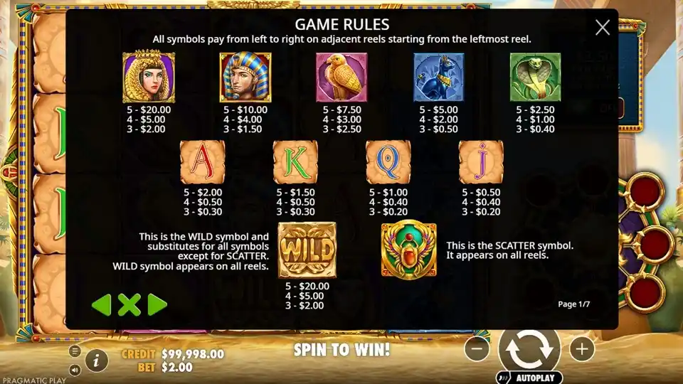 Eye of Cleopatra Slot Symbols