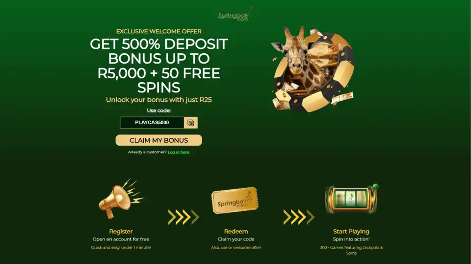 Springbok Casino Welcome Bonus
