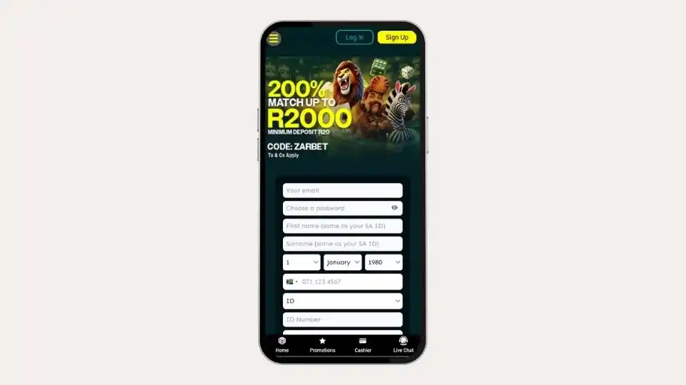 ZARbet on Mobile