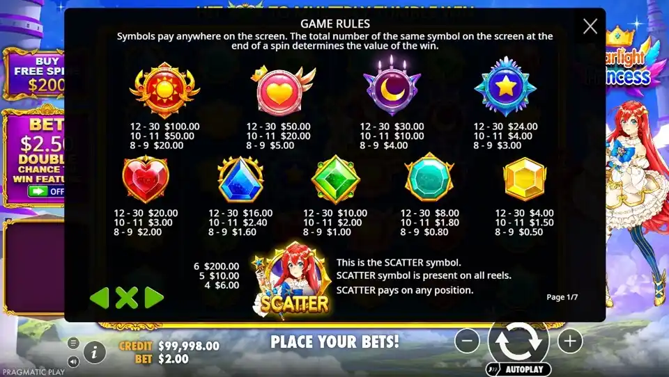 Starlight Princess Slot Symbols
