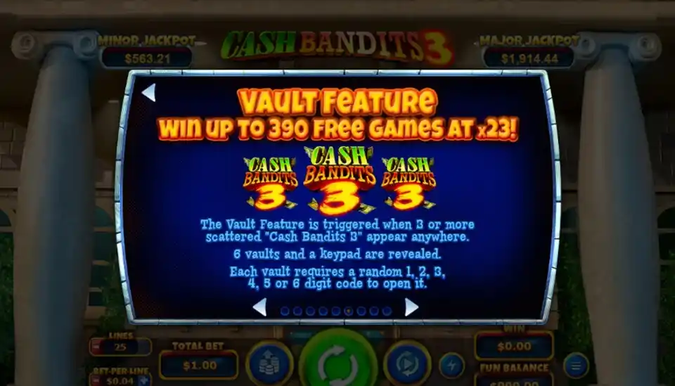 Cash Bandit 3 Slot Vault Feature