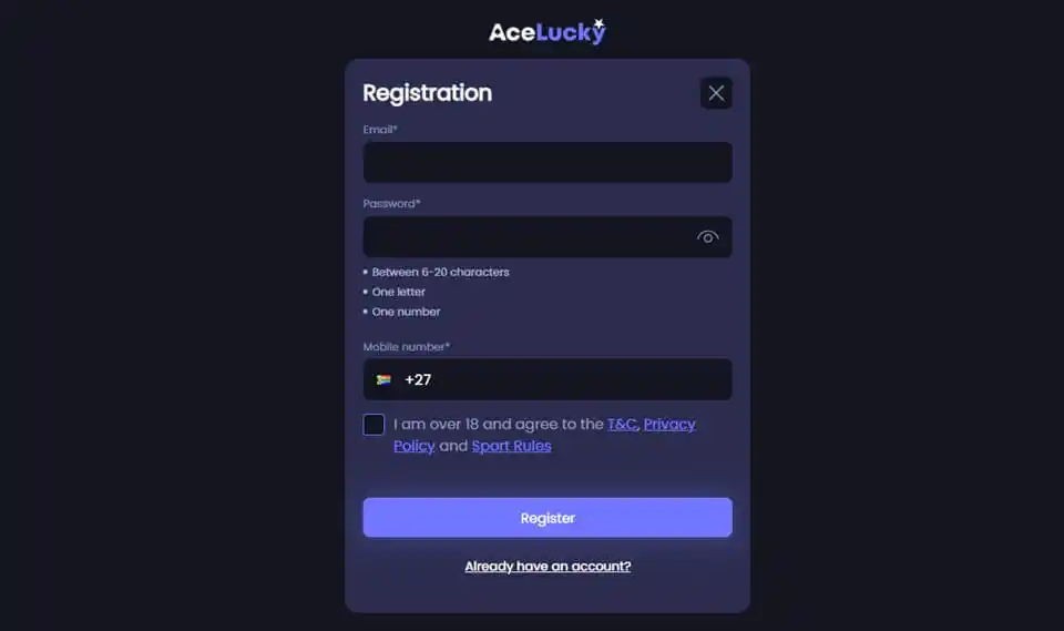 Ace Lucky Casino Registration