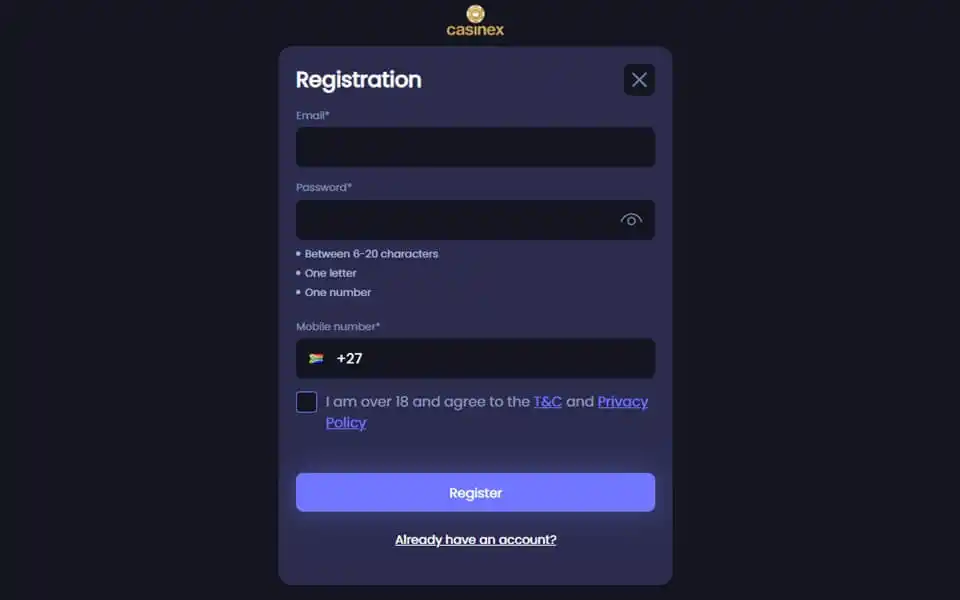 Casinex Registration