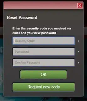 lost password: configure a new password screen