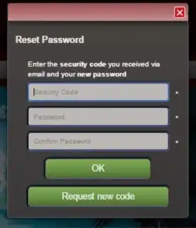 lost password: reset password screen
