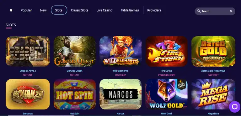 Lyra Casino Slots Page Screenshot