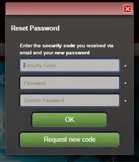 lost password: configure a new password screen