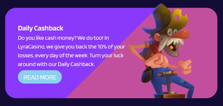 Lyra casino daily cashback screenshot