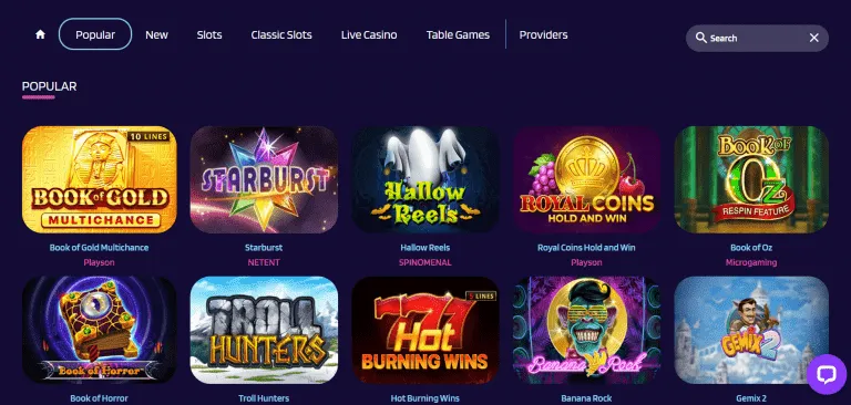 Lyra Casino Popular Slots Screenshot
