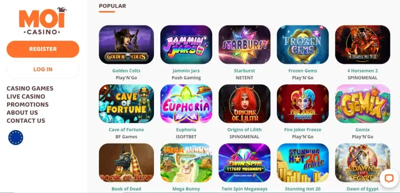 Moi Casino Popular Casinos Page Screenshot